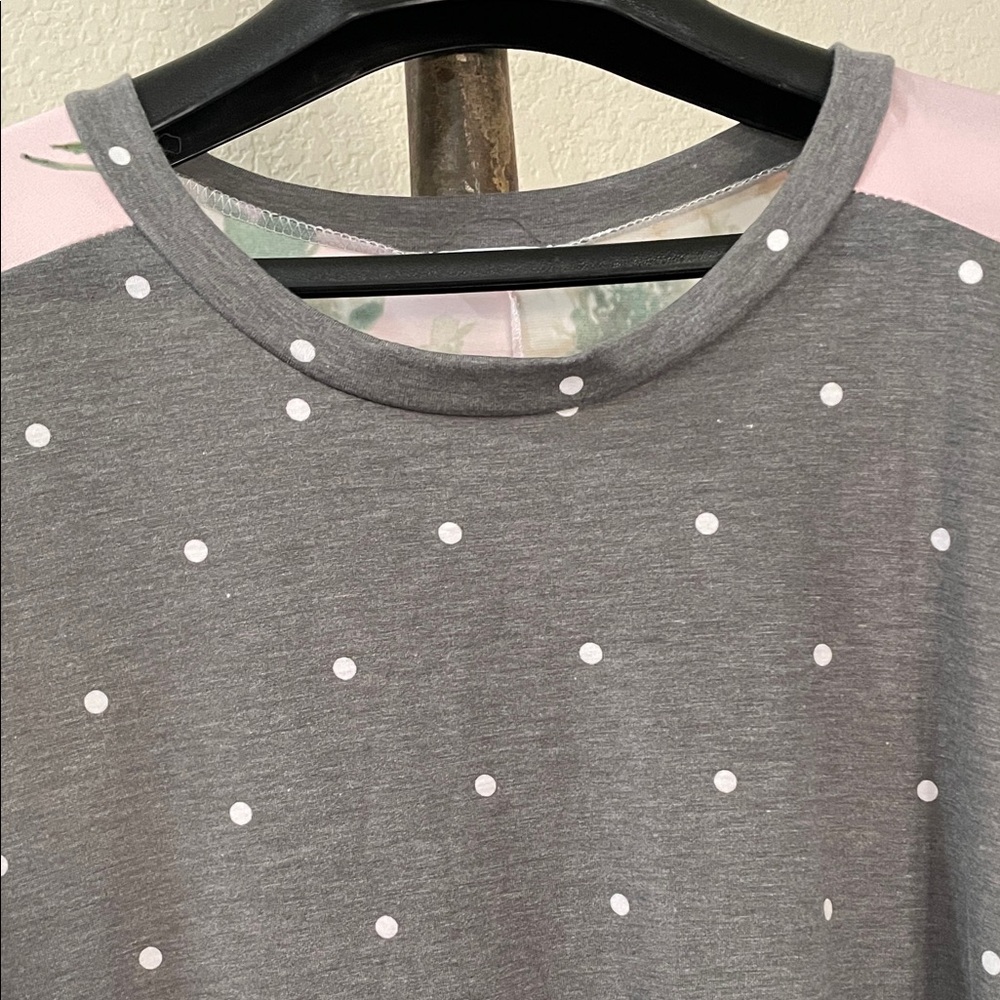🩷 NEW Egs California🩶 Plus SZ 3X Gray and Pink Polka Dot Floral 2 sided Dress - Picture 6 of 13